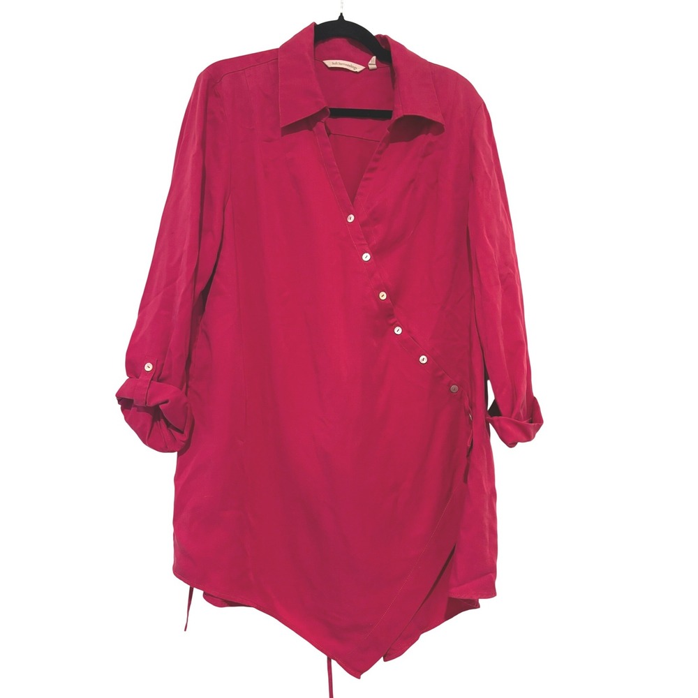 Soft Surroundings sz XL pink button down long sleeve cotton tunic blouse O
